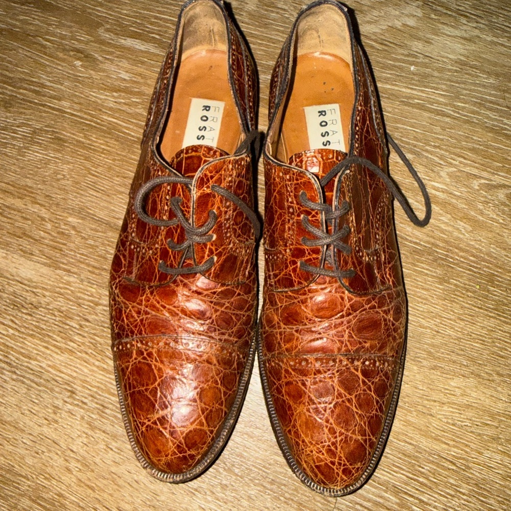 Fratelli Rossetti Croc Embossed Leather Oxfords Size 38.5 Made in Italy